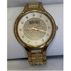 Badgley Mischka Swarovski Crystal Accented Gold Watch BA 1374 NEW BATTERY